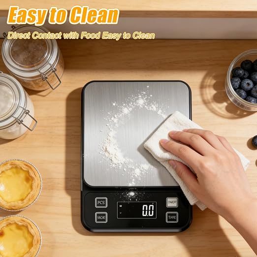 Waterproof Kitchen Scale, 5kg/11lb Food Scale Precisely Measures Grams and Ounces for Baking and Cooking, Stainless Stee Digital Scale with Backlight for Food
