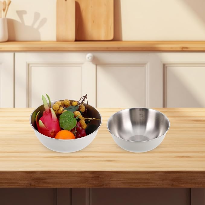2pcs Stainless Steel Food Prep Mixing Bowls 19cm 22cm Nested Kitchen Bowls for Salad, Dough Kneading, Soup and Baking Food Grade 304 Stainless Steel
