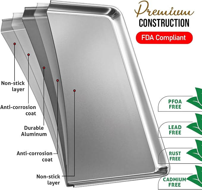 Eatex Aluminum Baking Sheet Set, 12 Pack Cookie Sheet Set, 21” x 15” Large Baking Pan Set, Cookie Sheets for Baking Nonstick, Baking Pans Set, Steel Baking Sheets for Oven, Big Sheet Pans for Baking