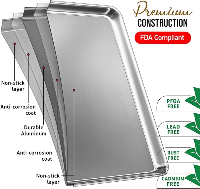Eatex Aluminum Baking Sheet Set, 4 Pack Cookie Sheet Set, 21” x 15” Large Baking Pan Set, Cookie Sheets for Baking Nonstick, Baking Pans Set, Steel Baking Sheets for Oven, Big Sheet Pans for Baking