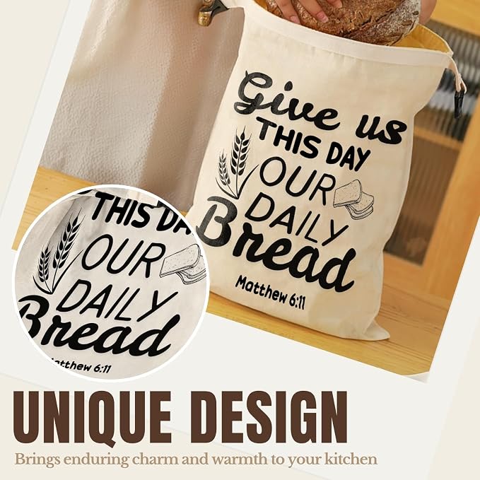 InnoBeta Beeswax Bread Bags for Sourdough & Homemade Bread, 2 Pack Reusable Cotton, 17"x13", Daily Bread Verse