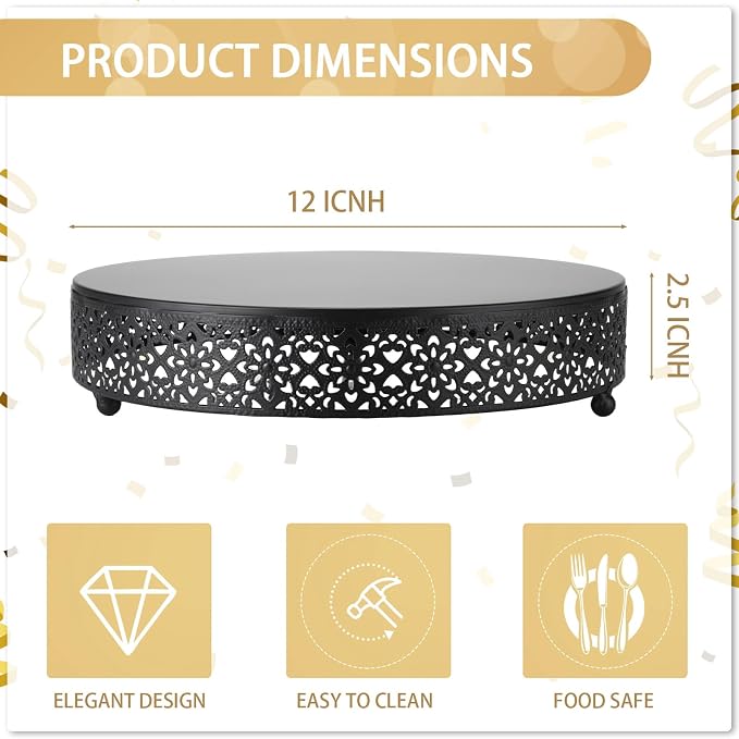 Wenqik Cake Stand 12 Inch Round Metal Cupcake Dessert Wedding Cake Stand Cookies Display Holder Fruit Serving Tray for Table Wedding Birthday Anniversary Party, Black