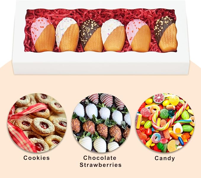 5pcs Cookie Boxes 12 x 5 x 1.5 Inch Bakery Boxes with window Chocolate Covered Strawberries Box for Christmas Valentine's Mother's Day- White