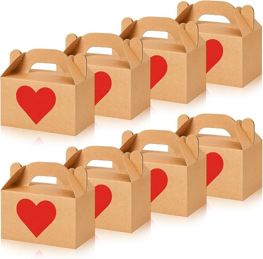 Colarr Mother's Gift Treat Boxes Hearts Prints Galentine Cookie Boxes with Handles 5.9 x 3.5 x 3.5 Inches Goodie Candy Container Kraft Paper Party Favor Holder(48 Pcs)