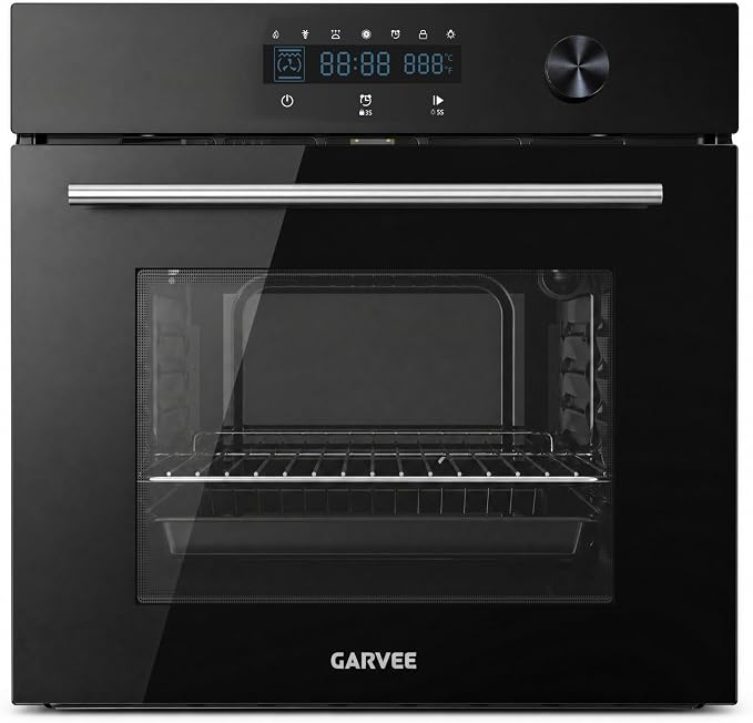Garvee 24 Inch Built-in Single Wall Oven, 2.5 Cu.ft. Electric Oven with 5 Cooking Functions, 3000W Power, Touch and Knob Control, Low-e Glass Door & Cooling Fan, Easy Clean Enamel, Black