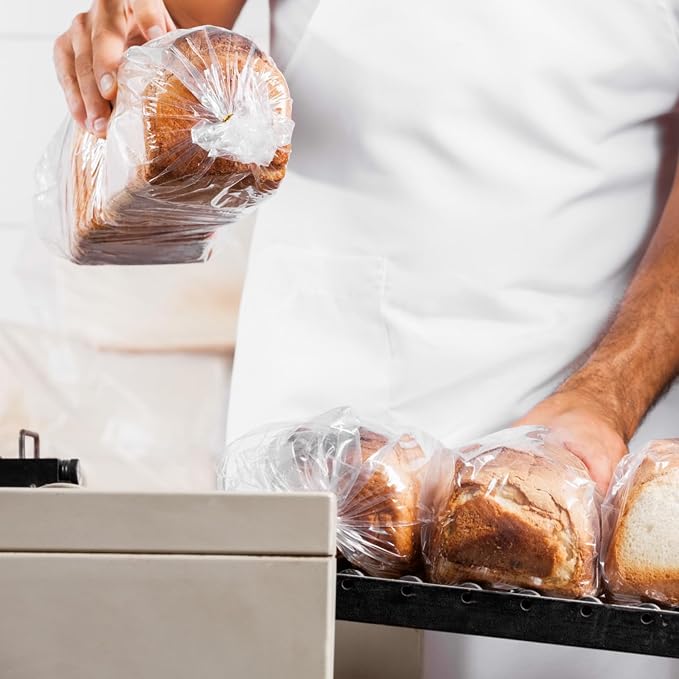 vivinin 100 Pack Bread Bags & 100 Pack Ties, 8" x 4" x 18" Clear Bread Bags for Homemade Bread, Reusable Plastic Bread Storage Bags for Bakers, Bakery Owners