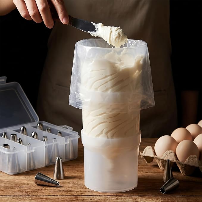 Cake Piping Bag Holder Piping Bag Filling Stand Adjustable Height | Plastic Piping Bag Stand for Filling Cake Decoration Tools Translucent, Clear Cream Icing Bags Rack for Home Bakers Chefs
