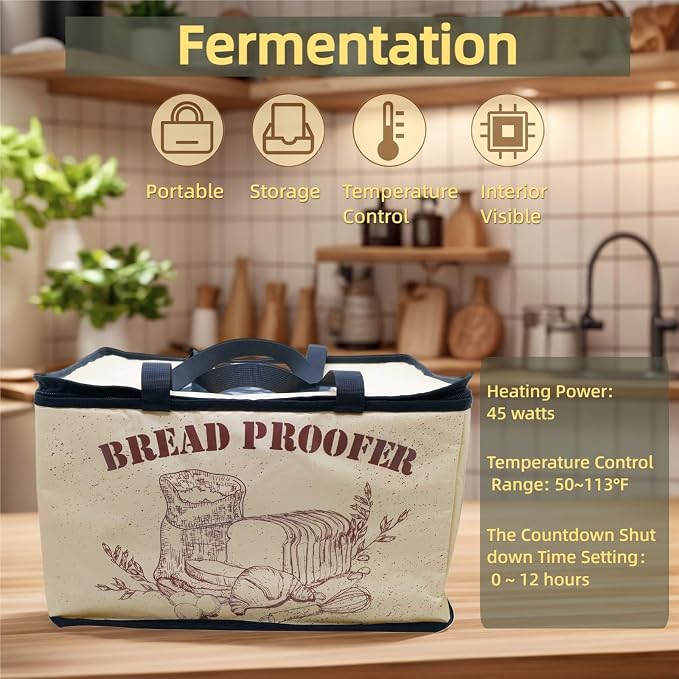 Dough Proofing Box, Bread Making Tools, with NTC Sensor Temperature and Timer Controller,Auto Shutdown Timer, Foldable Zippered Bread Proofing basket, Yogurt and Rice Wine Fermentation Box.