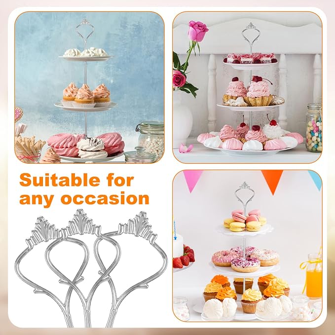 Patelai 6 Sets 3 Tier Cake Stand Hardware Tiered Tray Plate Hardware Kit Heavy Metal Cake Fruit Food Plate Stand Fitting Stacking Kit for Serving Dessert Cupcake Dish (Simple,Silver)