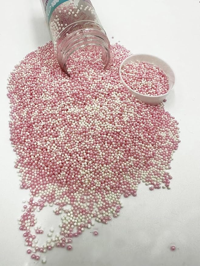 Pink White Christmas Sprinkles, 2mm Mini Pearls Ball Valentines, Cake Sprinkles, Gluten Free, Cookies, Chocolate, Fondant, Princess Topping, Ice Cream, Edible, Dessert Decoration