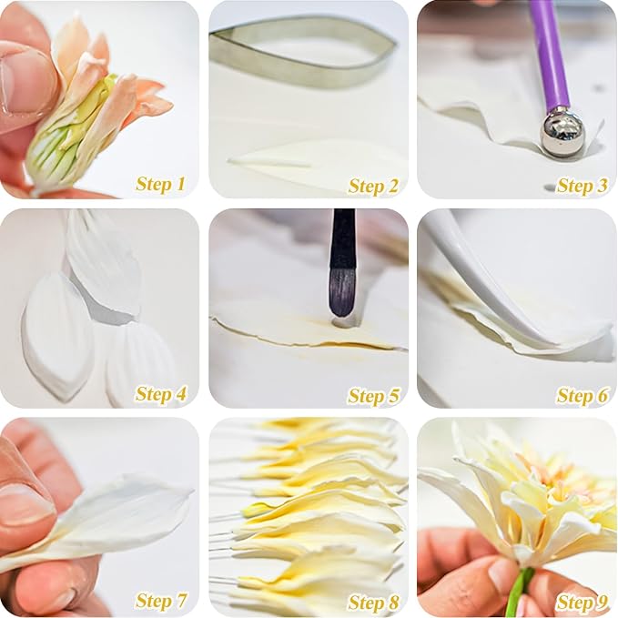 KALAIEN 6pcs/set Dahlia Sugar Flower Cutter Set Fondant Cake Sugarcraft Decorating Tools
