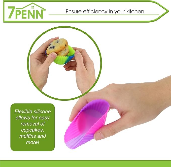 7Penn Silicone Cupcake Baking Cups Reusable Muffin Liners Molds for Standard Size Tin - Tie Dye Rainbow Colors Set of 12