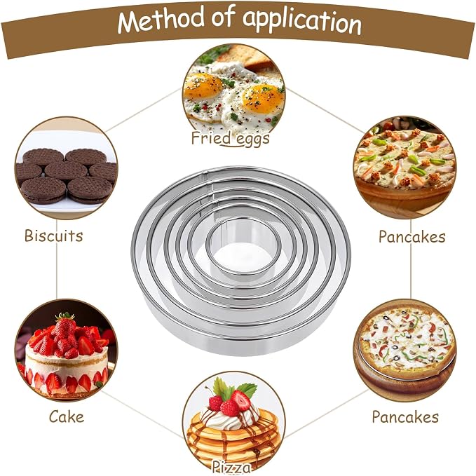 Cookie Shaper 6 Inch Cake Cutter Round 6 PCS Circle Cookie-Cutter Set Stainless Steel Biscuit Cutters for Baking Round Cookie Cutters for Cookies and Donuts (2, 3, 3.5, 4, 5, 6Inch)