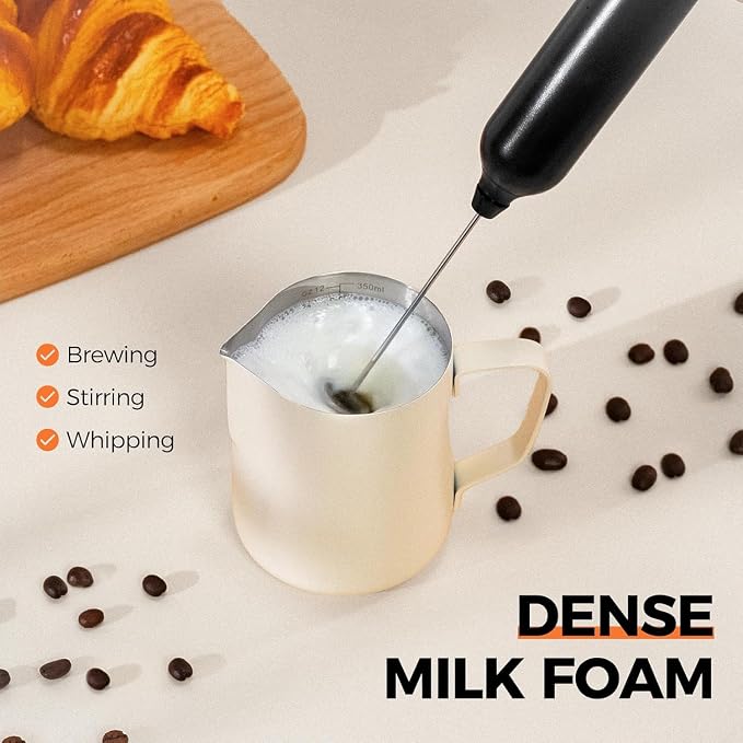 Milk Frother Handheld Rechargeable Electric Frother Wand Coffee Foam Maker with 2 Stainless Stee Whisks & 3 Speeds,Drink Mixer Handheld for for Latte, Cappuccino, Hot Chocolate, Matcha, Egg (White)