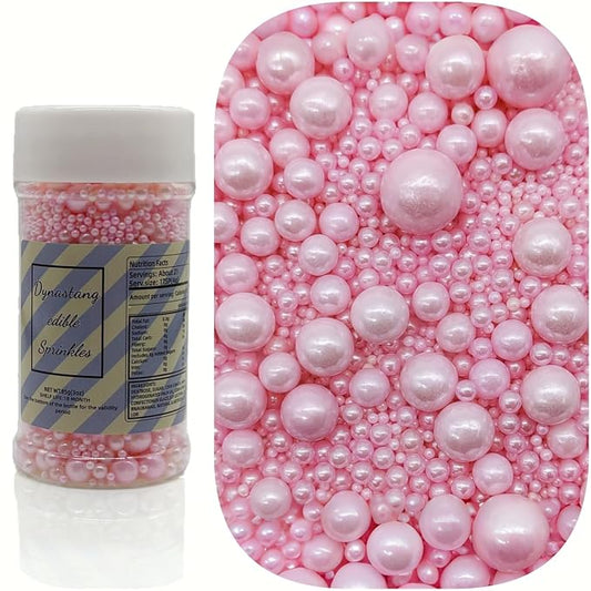 Dynastang Mixed Size Pink Pearls Sprinkles Edible Pearls Cake Decorating Pearls Cake Decorations Cupcake Toppers Cookie Decorating Perfect for Cakes, Cupcakes, Desserts Toppings 3OZ
