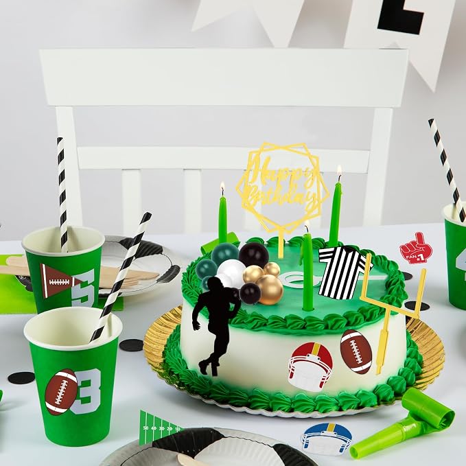 28 Pieces Football Cake Decorations Football Cake Toppers with Mini Foam Balls, Rugby Player, Touch Down, Goal Post Cupcake Toppers for Sports Themed Birthday Party Decor Game Day Party Supplies