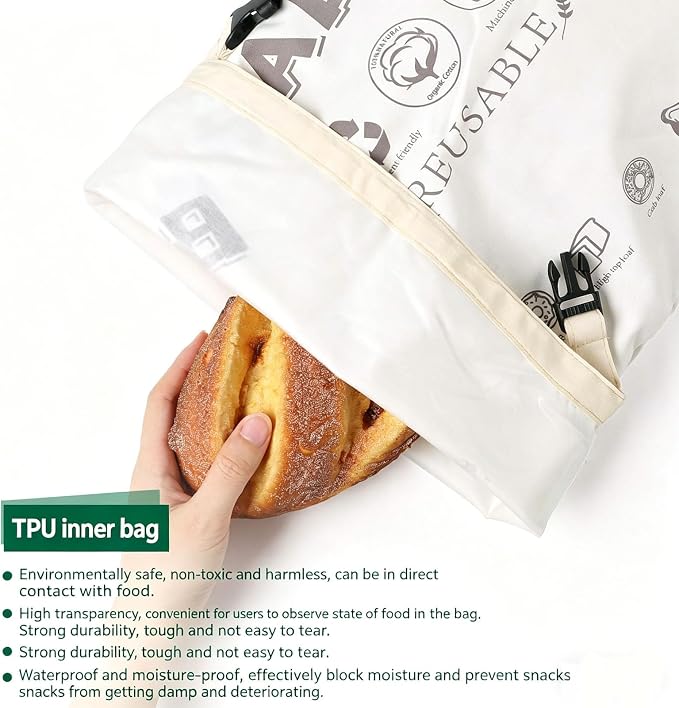 Eazywell Beeswax Bread Bags - Good Cotton Food Storage Wrap for Sourdough & Homemade Bread, Reusable Bags, Breathable Moisture Balance, 13 X 17 Inches (Beige*2)