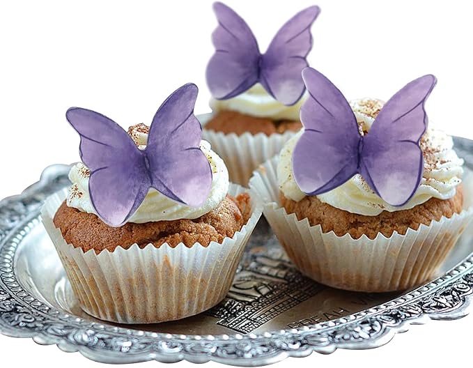 52 pcs edible wafer paper butterfly cake decoration, Cupcake topper multicolor butterfly decorative paper suitable for weddings birthdays Christmas cocktails (Watercolor purple)