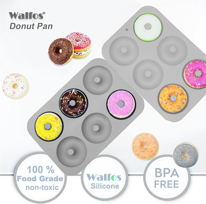 Walfos Donut Pan for Baking - Non-Stick Silicone Doughnut Pan Set, Silicone Donut Mold Heat Resistant, Make Perfect Donut Cake Biscuit Bagels, BPA FREE and Dishwasher Safe, Set of 3