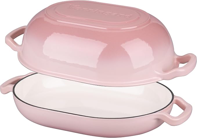 VORRINGARD Enameled Cast Iron Sourdough Bread Oven, Dutch Oven, Loaf Cast Iron Bread Pan for Homemade Bread Baking, Meatloaf Pan with Lid, 7QT, Pink