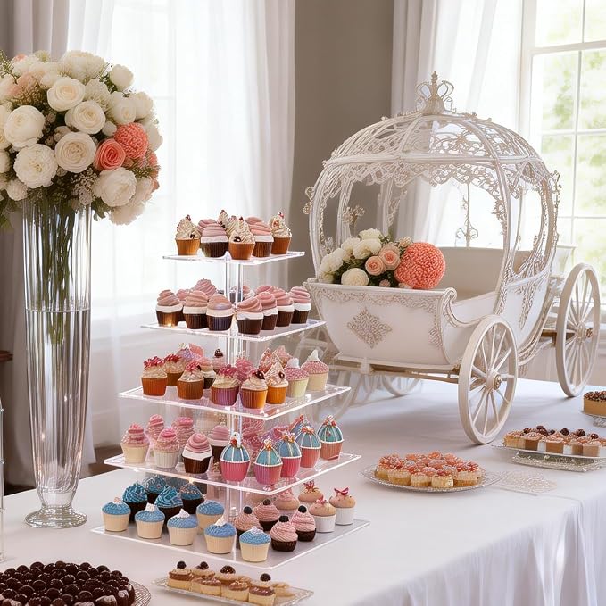 Cupcake Tower Stand, Acrylic 5 Tier Cupcake Display Stand, Cake and Cupcake Stand Combo Set, Bases para Cupcakes, Candy Bar Party Décor Ideal for Birthday Party Wedding