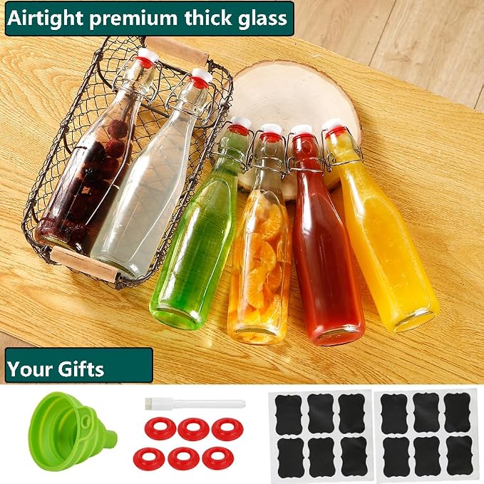 ZEBEIYU 12 Pack 8.5 oz swing top glass bottles,flip top glass bottle with airtight lid for home brewing,kombucha,kefir,vanilla extract,beer,oil,vinegar,homemade juices,soda,beverages,2nd fermentation