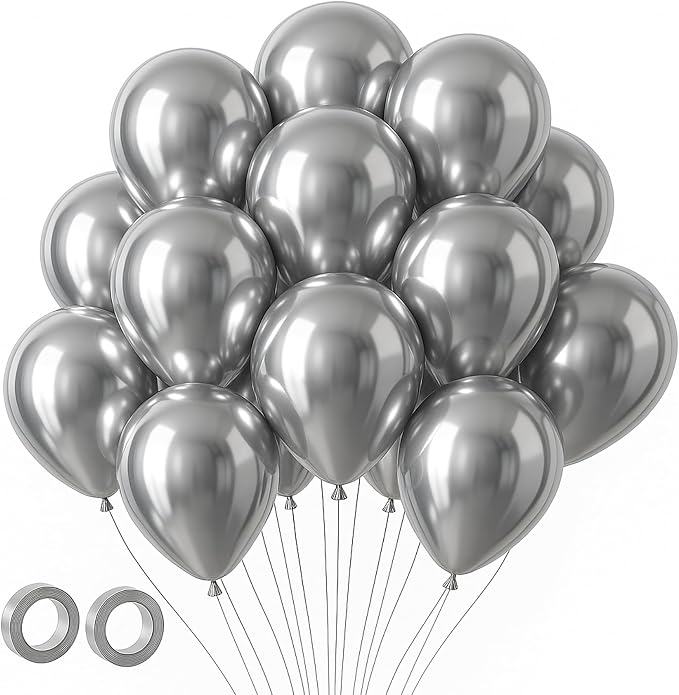 Voircoloria 105pcs Metallic Silver Balloons 12inch Party Latex Balloons for Birthday Graduation Baby Shower Wedding Anniversary New Year Party Decorations