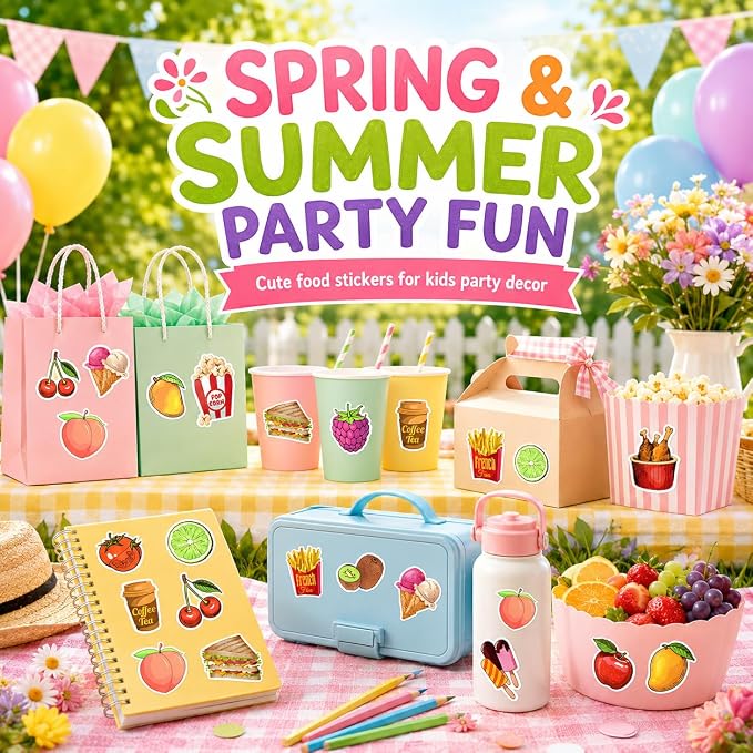 100 Pcs Food Fruit Stickers for Kids Teens Water Bottles Laptops Scrapbook Decoration Party Favors Classroom Rewards Cute Vegetable Snack Waterproof Vinyl Decals