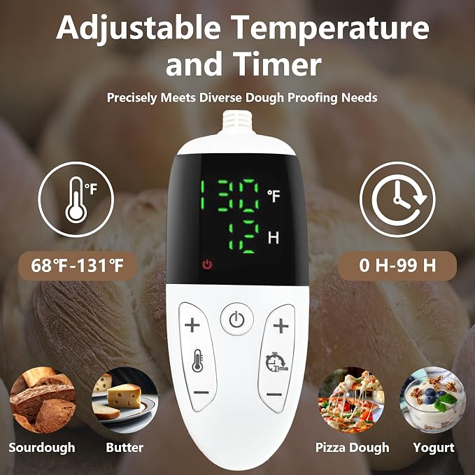 Bread Proofing Box for Bread Pizza, Foldable Zippered Sourdough Starter Warmer Heater w/Adjustable Temperature & Timer Controller, Sour Dough Box Homemade Making Tools Kit Baking Supplies Gifts