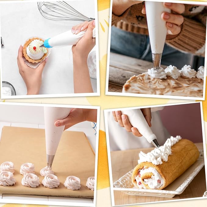 4 Pack Reusable Pastry Piping Bags, 16 inch Cloth Frosting Bag Canvas Cake Decorating Bags White Icing Piping Bag for Cakes Cookies Dessert DIY Making