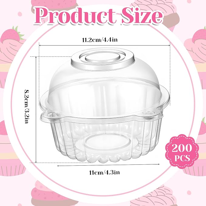 200 Pack Individual Cupcake Holders Plastic Cupcake Containers Clear Disposable Cake Carriers Single Muffin Containers with Dome Lids for Dessert Cheesecake Pastries