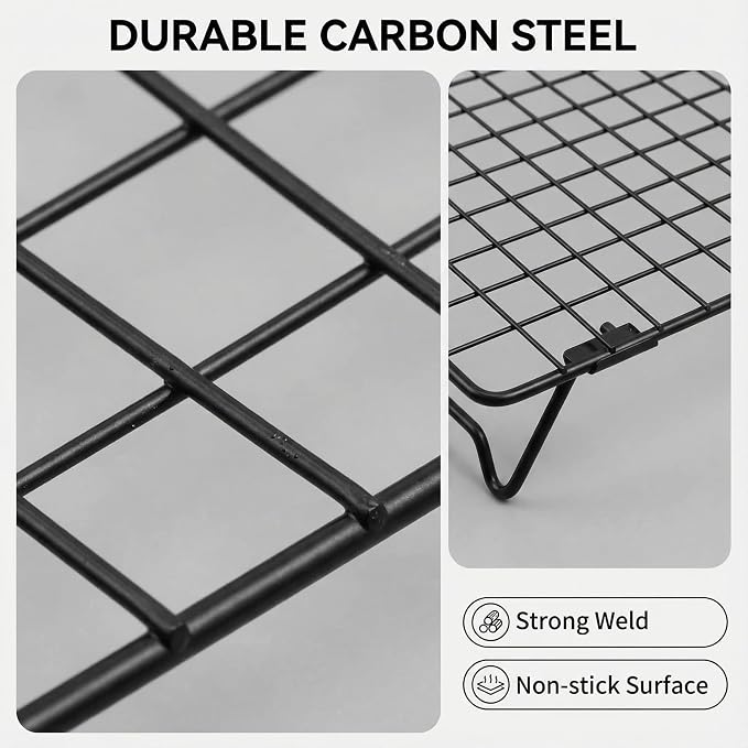 Cooling Racks for Cooking and Baking, 13.4x9.4 Inch 2-Pack This Durable Carbon Steel Wire Cooling Rack is Stackable, Ideal for Cookie Cooling, Roasting, and Making Jerky.
