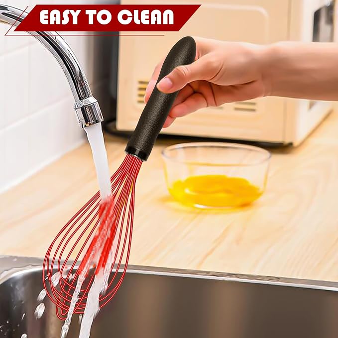 TEEVEA Silicone Whisk Non Scratch BPA Free for Nonstick Cookware, 11 Inch Stainless Steel Core Heat Resistant, Egg Beater for Cooking Baking Stirring Frothing, Red