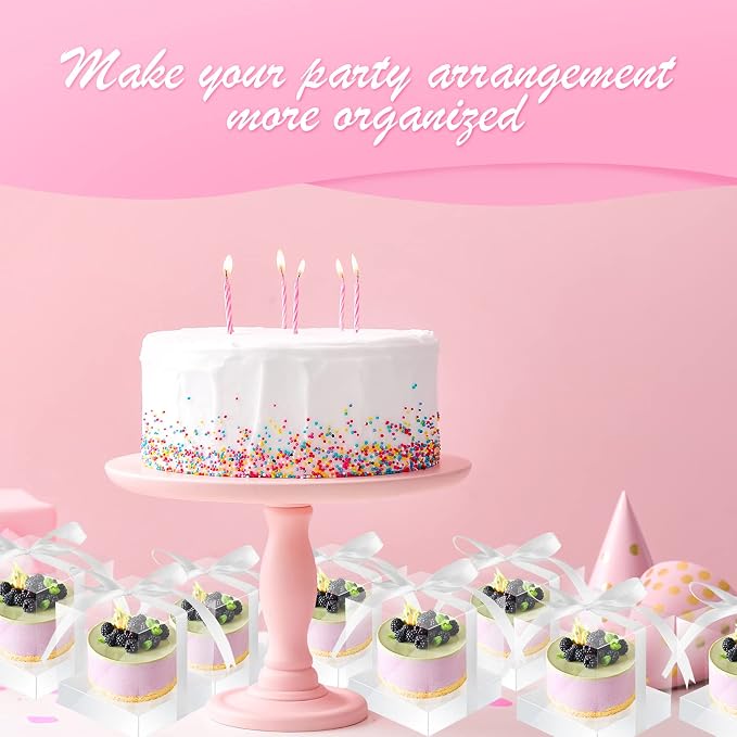 Thenshop 50 Pcs Clear Cupcake Boxes Individual 3.5 Inch Plastic Single Cupcake Containers Boxes with Inserts and Ribbon Individual Cake Storage Holders for Cake Kitchen(White)