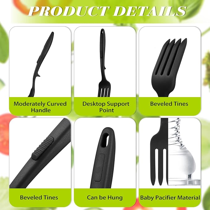 Mixweer 2 Pcs Silicone Flexible Fork 11.6 Inch Silicone Heat Resistant Cooking Fork Large Kitchen Non Stick Spork Ultimate for Mix Ingredients, Mash Food, Whisk Eggs, Baking(Black)
