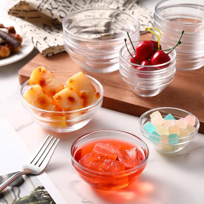 Sawysine 18 Pcs Glass Prep Bowl Sets Clear Small Pinch Bowls Salt Spices Ingredients Serving Bowl Stackable for Kitchen Prep Cooking Dishwasher Safe (8.4oz/4.7oz/2.3oz)