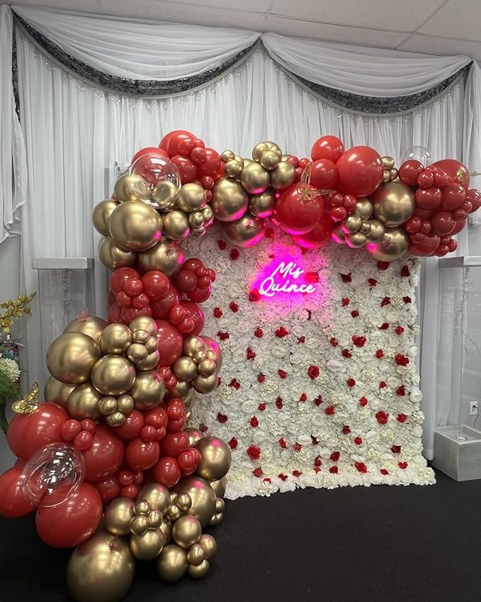 153Pcs Red and Gold Balloons Garland Arch Kit with Stars - 22 18 12 10 5 inch Different Size Red Metallic Gold Confetti Latex Balloon for Birthday Valentine's Day Wedding Party Decorations