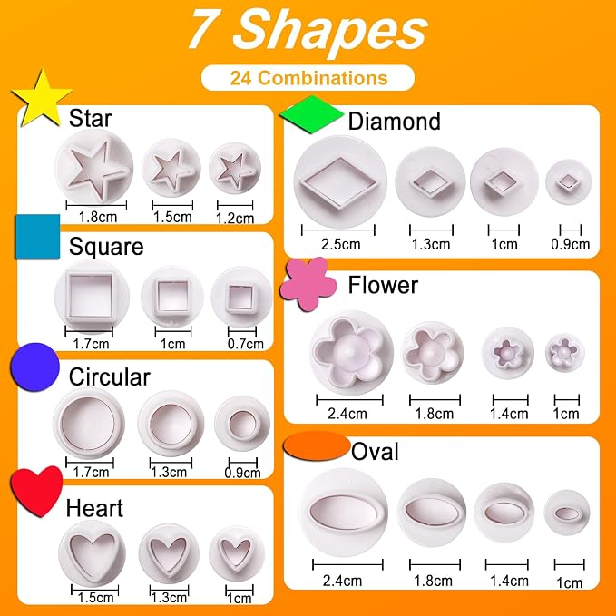 24 Pcs Cookie Cutters, Plunger Cutter Cake Decorating Supplies Fondant Cake Cookie Mini Plastic Biscuit Plunger Fondant Decorating Molds
