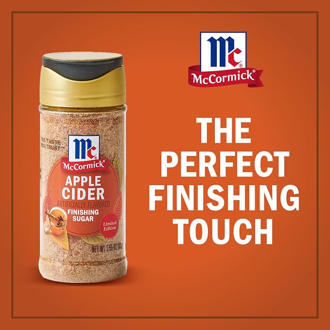 McCormick Finishing Sugar, Apple Cider, Limited Edition, Sweet Blend of Tart Apple and Warm Spices, For French Toast, Cookies, Muffins, Pancakes, Donuts, and More, 3.61 oz (Pack of 2)