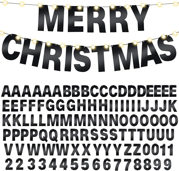 TaoBary 112 Pcs DIY Letter Kit Glitter Customizable Banner Letters Include 107 Letters and Numbers 3 Rope and 2 Needles for Birthday Halloween Christmas Wedding Valentine Party Decor(Bright Black)