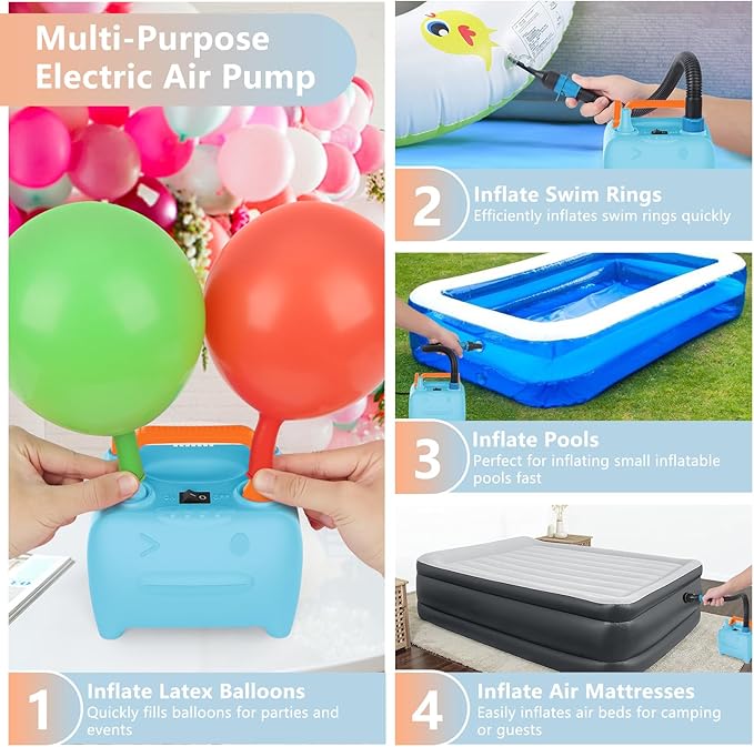 OWill Balloon Pump Electric, Multipurpose Balloon Inflator Electric Air Pump, Portable Dual Nozzle Balloons Air Pump Electric 600W Blow Machine for Party Decoration
