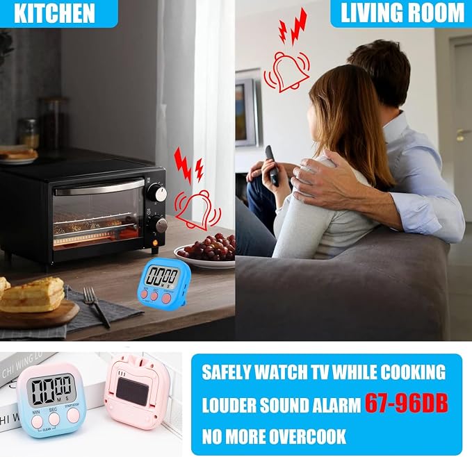 4 Pack Digital Timers, Timer for Kids, Magnetic Back and ON/Off Switch, Minute Second Count Up Countdown Kitchen Timers, Suitable for Cooking, Classroom, Teacher, Exercise, Game, Oven (Gradient Color)