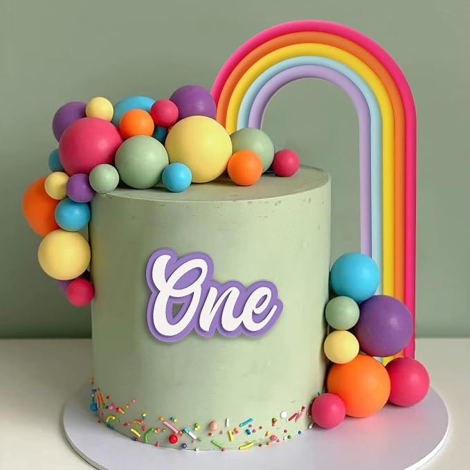 28PCS Rainbow Cake Toppers Colorful Balls Cake Decorations for Wedding Baby Shower Girls Boys Birthday Party Supplies (Colorful)