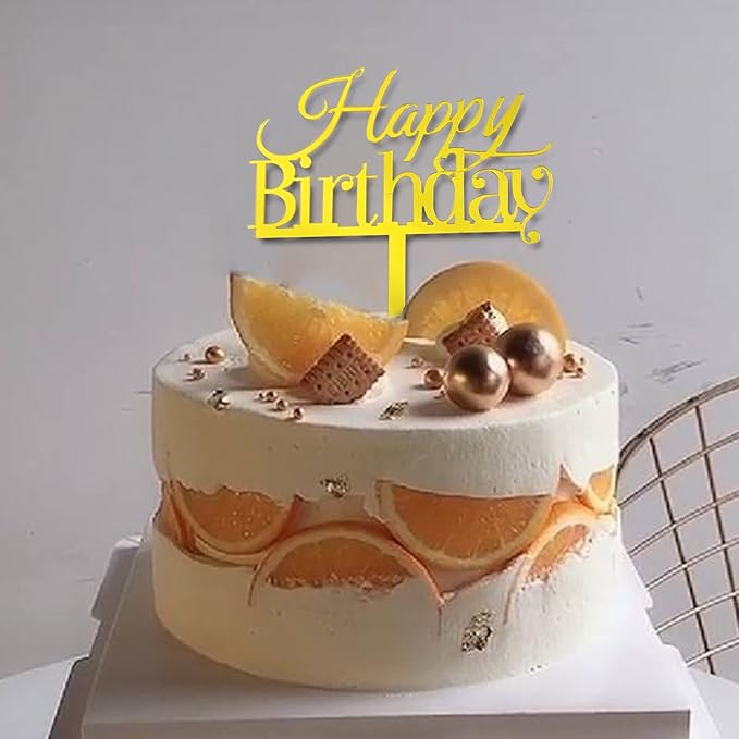 10 PCS Gold Happy Birthday Cake Topper Acrylic Cupcake Topper Birthday Supplies Decorations