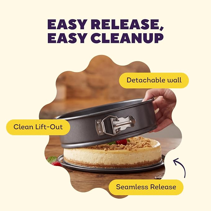 Wilton Platinum Non-Stick Spring Form Pan - Baking Pan for Cheesecakes, Deep Dish Pizzas & Bread Puddings - Scratch Resistant, Even Heat Distribution & Made Without PFAS - 9 x 2.7 Inch