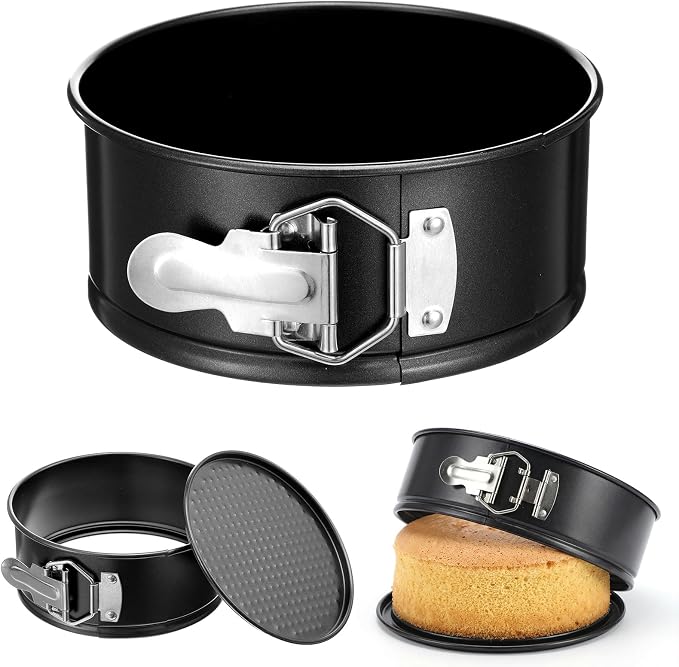 4 Pcs 6 Inch Springform Pan Set, Nonstick Round Cheesecake Pan with Removable Bottom, Baking Cake Mold with Stainless Steel Spring Buckles for Cheesecake, Pie, Pizza, Quiche, Black Bakeware
