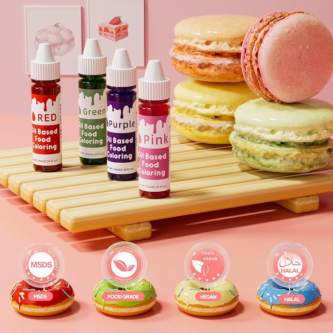 Oil Based Food Coloring for Chocolate – 10 Colors Oil Soluble Gel Food Dye Edible Chocolate Coloring for Candy Melts Buttercream Fondant & Baking Highly Concentrated Food Grade 0.35 Fl. Oz/Bottles