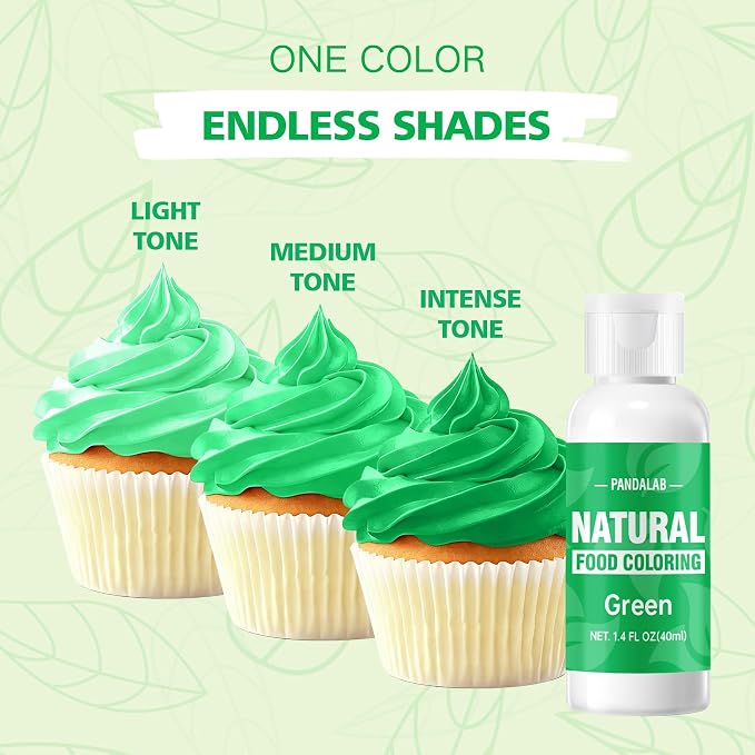 Green Natural Food Coloring - Pandalab 40mL Plant-Based Concentrated Food Dye, No Artificial Dye, Vegan Edible Color for Baking, Cake Decorating, Icing, Frosting, Cookies, Candy, 1.4 Fl Oz