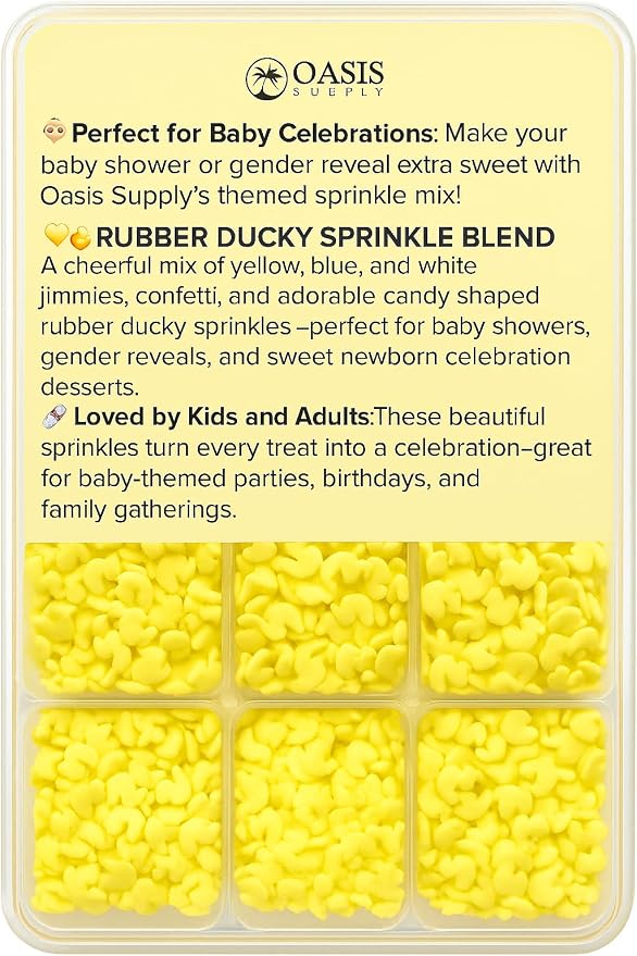 Oasis Supply Baby Shower Sprinkles & Sugar Shapes – Edible Decorations for Cakes, Cupcakes, and Cookies – Gender Reveal, Boy, Girl, and Neutral Party Baking Decorations - Yellow Rubber Ducks