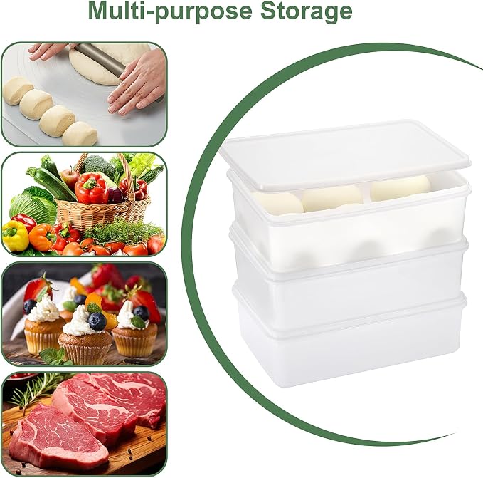 Pizza Dough Proofing Box, Pack of 3 Stackable Proofing Container with Lids, Fits 4 Pizza Balls(12.6x8.7 Inches), Professional Dough Box for Firdge, Kitchen, Picnic (Small)